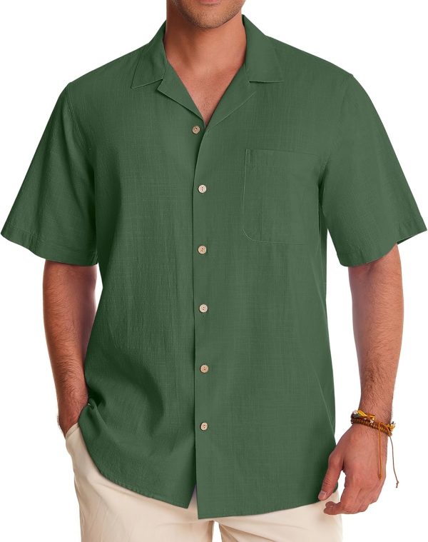 Alimens & Gentle Cuban Linen Shirts for Men Short Sleeve Button Down Shirt Cotton Summer Beach Camp Vacation Hawaiian Shirts - Image 22