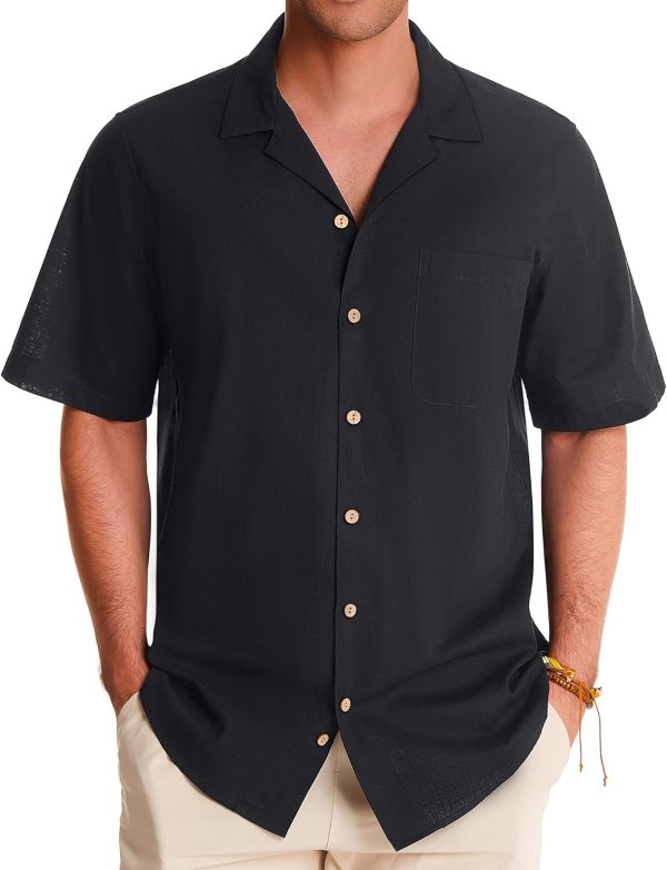 Alimens & Gentle Cuban Linen Shirts for Men Short Sleeve Button Down Shirt Cotton Summer Beach Camp Vacation Hawaiian Shirts - Image 23