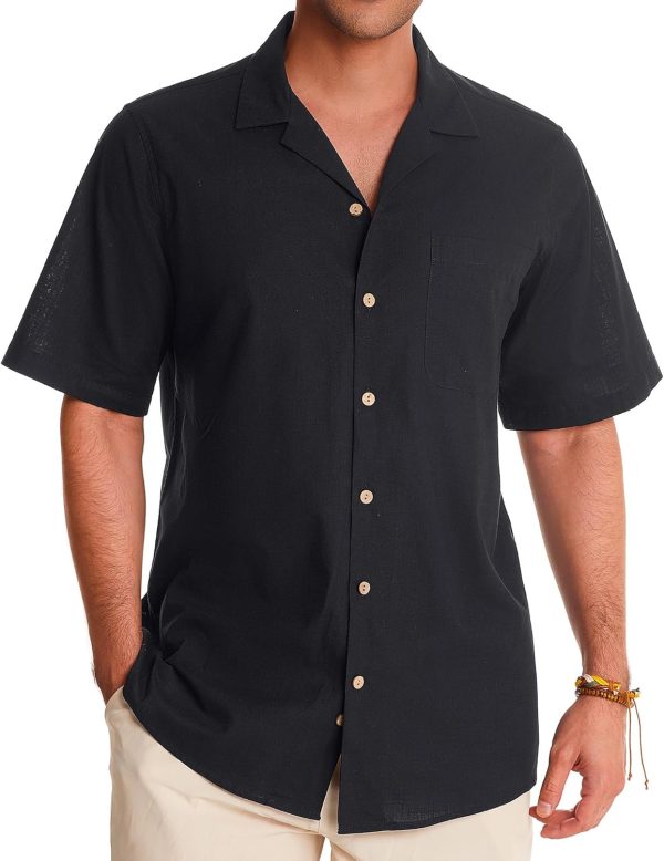 Alimens & Gentle Cuban Linen Shirts for Men Short Sleeve Button Down Shirt Cotton Summer Beach Camp Vacation Hawaiian Shirts - Image 25