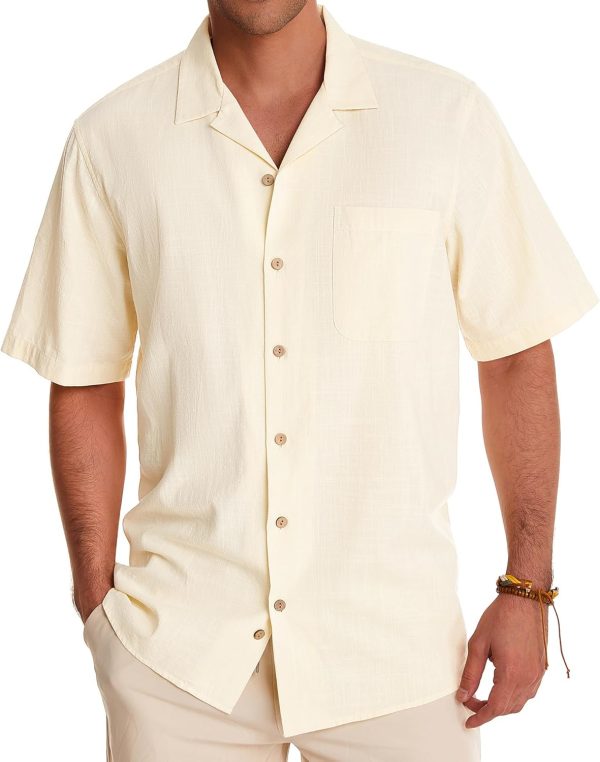 Alimens & Gentle Cuban Linen Shirts for Men Short Sleeve Button Down Shirt Cotton Summer Beach Camp Vacation Hawaiian Shirts - Image 28