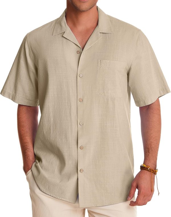 Alimens & Gentle Cuban Linen Shirts for Men Short Sleeve Button Down Shirt Cotton Summer Beach Camp Vacation Hawaiian Shirts - Image 33