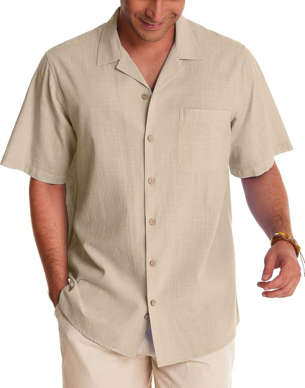 Alimens & Gentle Cuban Linen Shirts for Men Short Sleeve Button Down Shirt Cotton Summer Beach Camp Vacation Hawaiian Shirts - Image 36