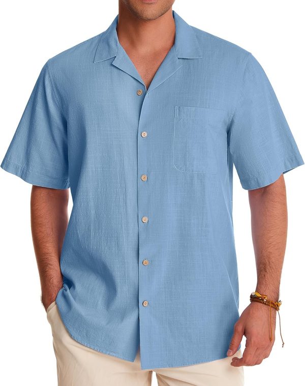 Alimens & Gentle Cuban Linen Shirts for Men Short Sleeve Button Down Shirt Cotton Summer Beach Camp Vacation Hawaiian Shirts - Image 37