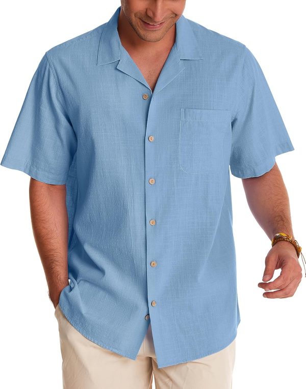 Alimens & Gentle Cuban Linen Shirts for Men Short Sleeve Button Down Shirt Cotton Summer Beach Camp Vacation Hawaiian Shirts - Image 39