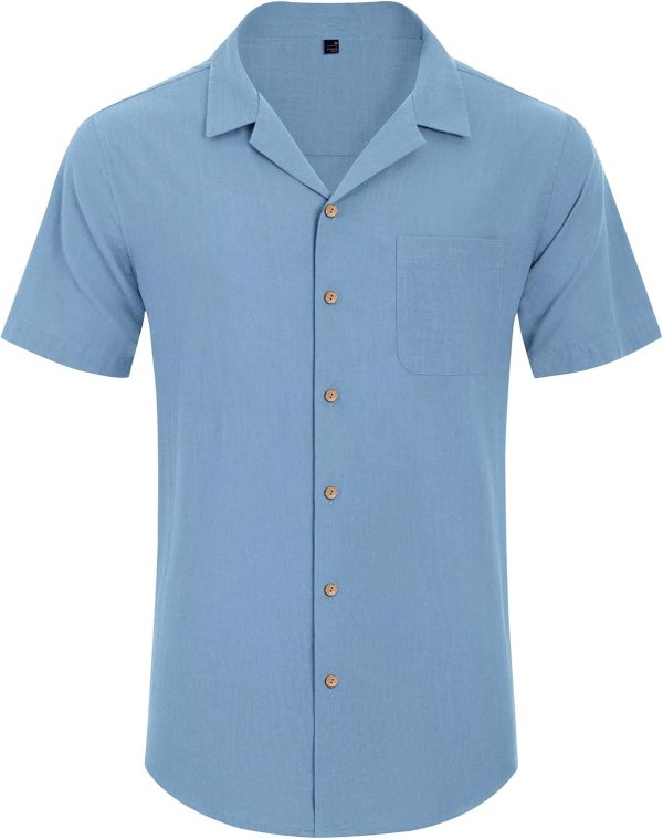 Alimens & Gentle Cuban Linen Shirts for Men Short Sleeve Button Down Shirt Cotton Summer Beach Camp Vacation Hawaiian Shirts - Image 40