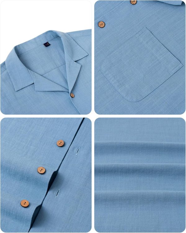 Alimens & Gentle Cuban Linen Shirts for Men Short Sleeve Button Down Shirt Cotton Summer Beach Camp Vacation Hawaiian Shirts - Image 41