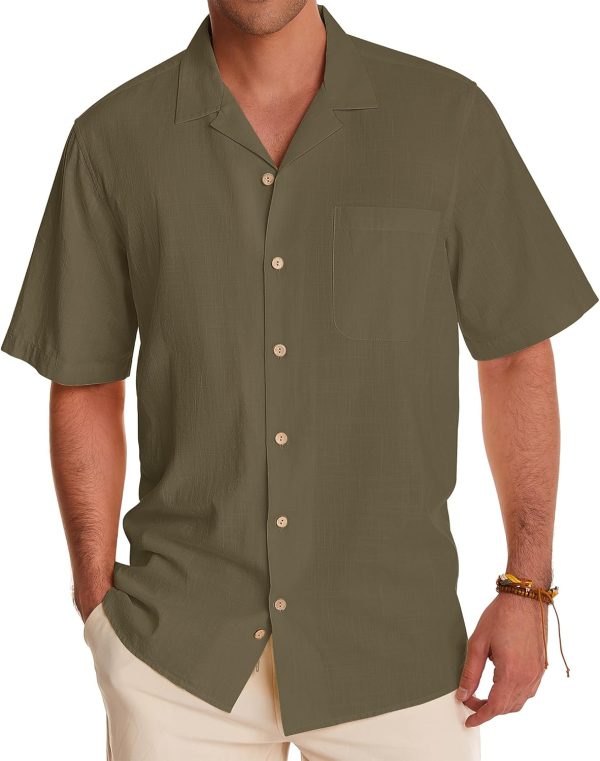 Alimens & Gentle Cuban Linen Shirts for Men Short Sleeve Button Down Shirt Cotton Summer Beach Camp Vacation Hawaiian Shirts - Image 42