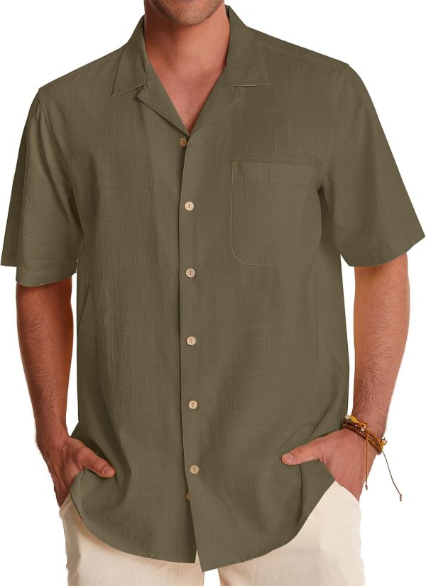 Alimens & Gentle Cuban Linen Shirts for Men Short Sleeve Button Down Shirt Cotton Summer Beach Camp Vacation Hawaiian Shirts - Image 44