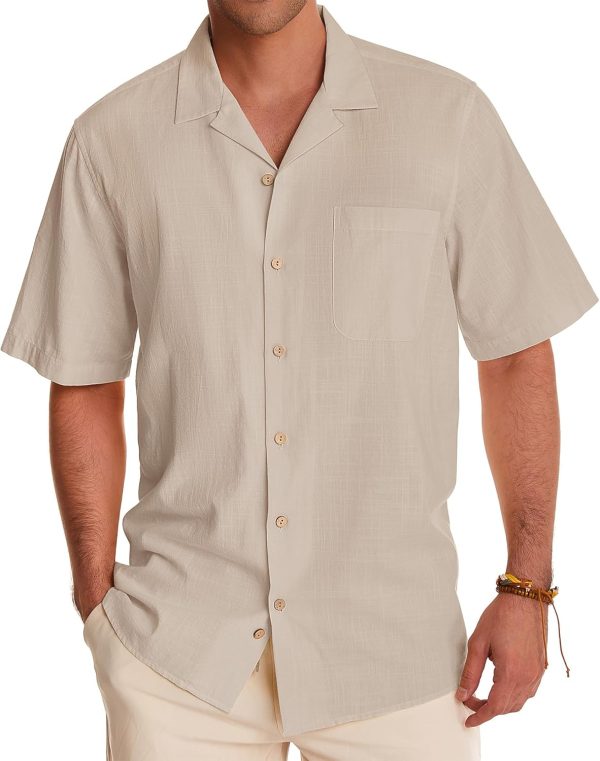 Alimens & Gentle Cuban Linen Shirts for Men Short Sleeve Button Down Shirt Cotton Summer Beach Camp Vacation Hawaiian Shirts - Image 46