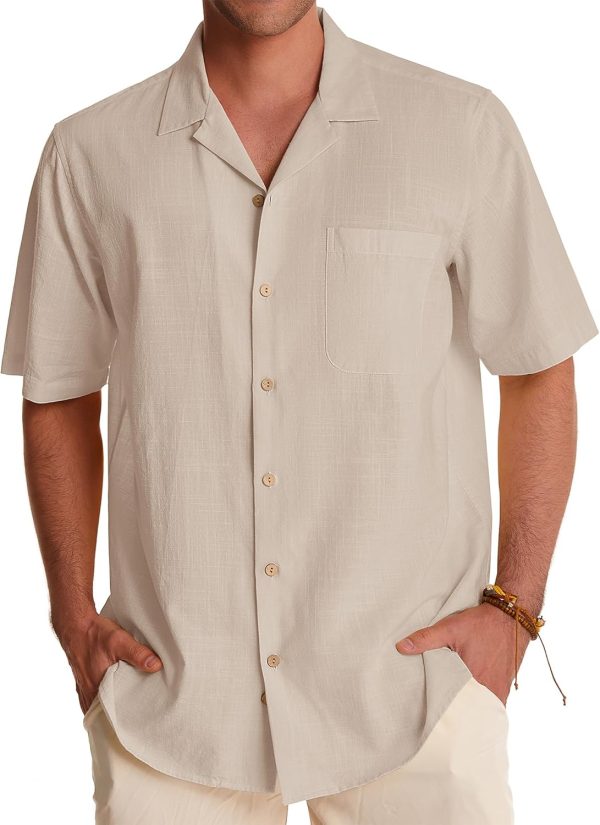 Alimens & Gentle Cuban Linen Shirts for Men Short Sleeve Button Down Shirt Cotton Summer Beach Camp Vacation Hawaiian Shirts - Image 48