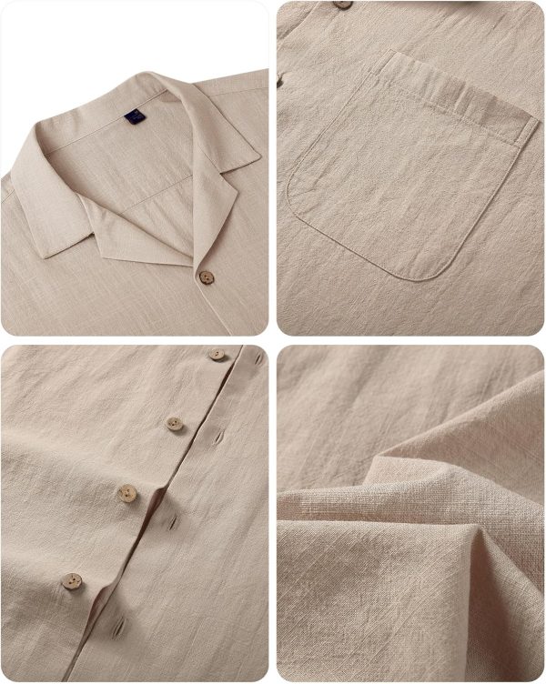 Alimens & Gentle Cuban Linen Shirts for Men Short Sleeve Button Down Shirt Cotton Summer Beach Camp Vacation Hawaiian Shirts - Image 49
