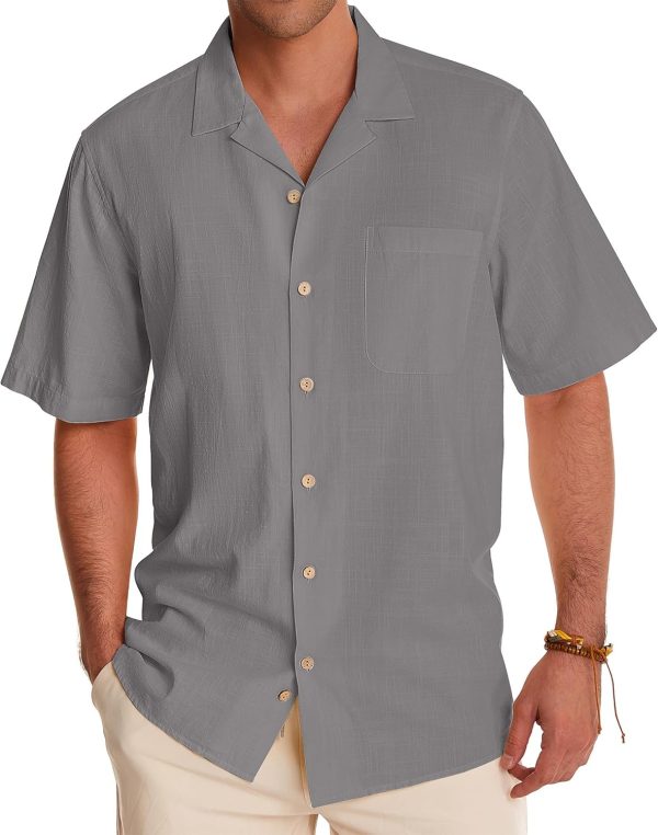Alimens & Gentle Cuban Linen Shirts for Men Short Sleeve Button Down Shirt Cotton Summer Beach Camp Vacation Hawaiian Shirts - Image 50
