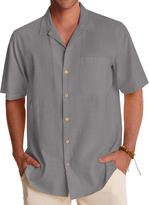 Alimens & Gentle Cuban Linen Shirts for Men Short Sleeve Button Down Shirt Cotton Summer Beach Camp Vacation Hawaiian Shirts - Image 53