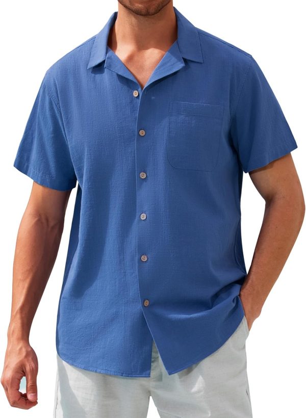 Alimens & Gentle Cuban Linen Shirts for Men Short Sleeve Button Down Shirt Cotton Summer Beach Camp Vacation Hawaiian Shirts - Image 55
