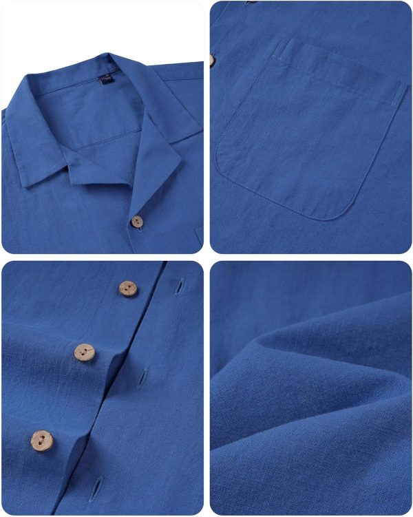 Alimens & Gentle Cuban Linen Shirts for Men Short Sleeve Button Down Shirt Cotton Summer Beach Camp Vacation Hawaiian Shirts - Image 59