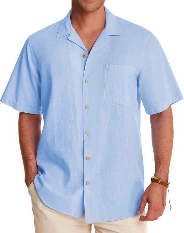 Alimens & Gentle Cuban Linen Shirts for Men Short Sleeve Button Down Shirt Cotton Summer Beach Camp Vacation Hawaiian Shirts - Image 60