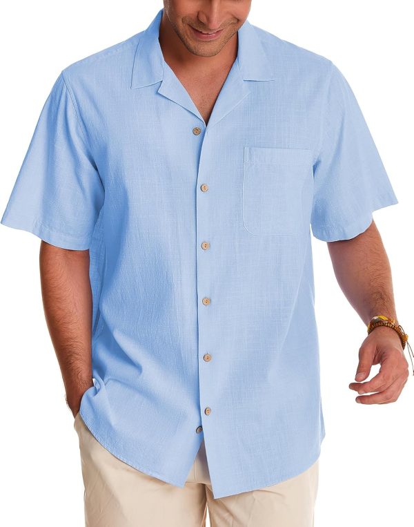 Alimens & Gentle Cuban Linen Shirts for Men Short Sleeve Button Down Shirt Cotton Summer Beach Camp Vacation Hawaiian Shirts - Image 62
