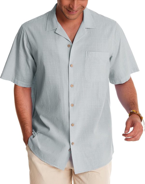 Alimens & Gentle Cuban Linen Shirts for Men Short Sleeve Button Down Shirt Cotton Summer Beach Camp Vacation Hawaiian Shirts - Image 67