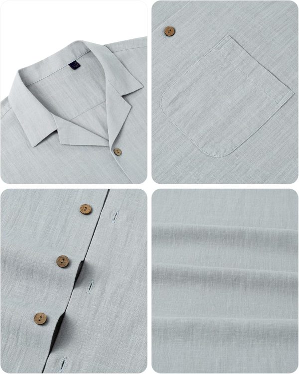 Alimens & Gentle Cuban Linen Shirts for Men Short Sleeve Button Down Shirt Cotton Summer Beach Camp Vacation Hawaiian Shirts - Image 69