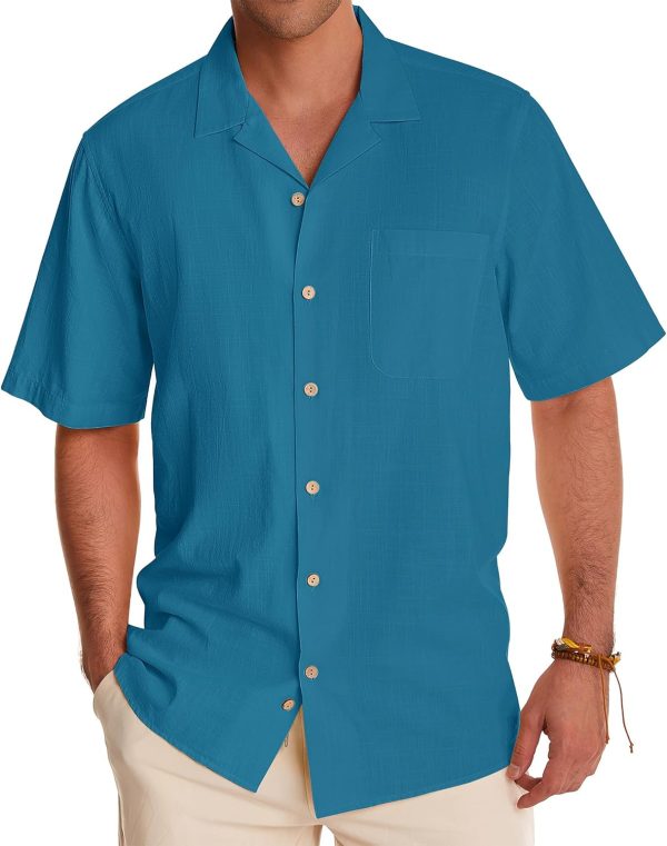 Alimens & Gentle Cuban Linen Shirts for Men Short Sleeve Button Down Shirt Cotton Summer Beach Camp Vacation Hawaiian Shirts - Image 70
