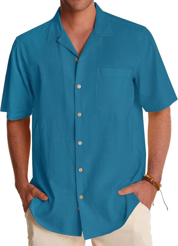 Alimens & Gentle Cuban Linen Shirts for Men Short Sleeve Button Down Shirt Cotton Summer Beach Camp Vacation Hawaiian Shirts - Image 72