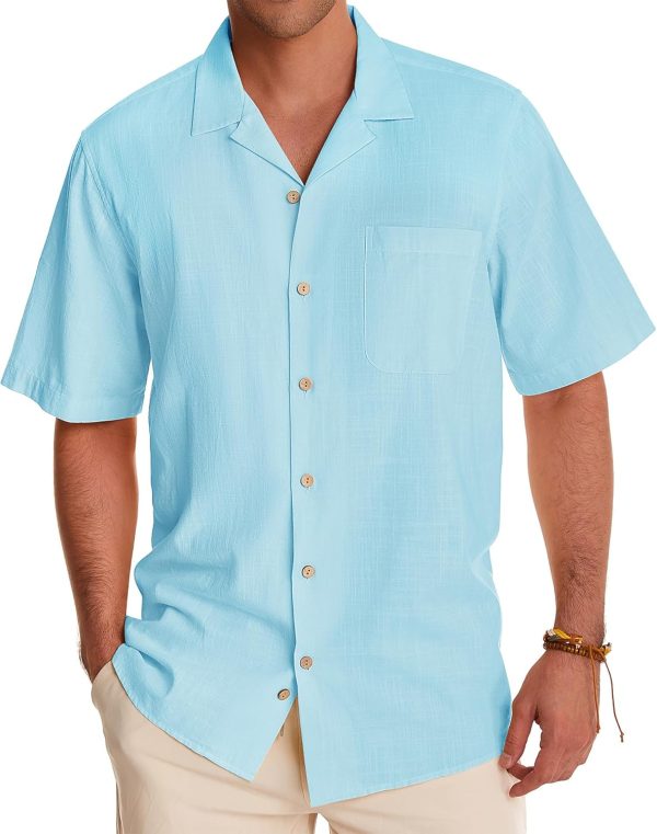 Alimens & Gentle Cuban Linen Shirts for Men Short Sleeve Button Down Shirt Cotton Summer Beach Camp Vacation Hawaiian Shirts - Image 74