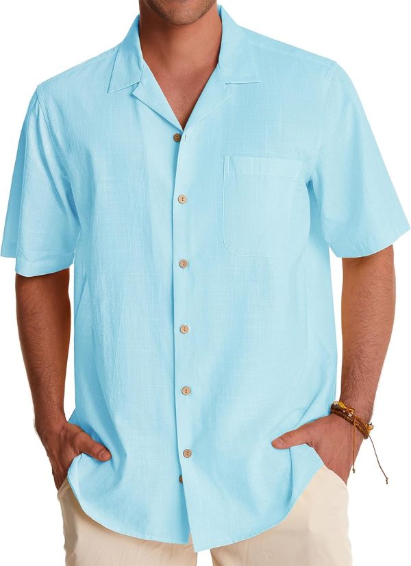 Alimens & Gentle Cuban Linen Shirts for Men Short Sleeve Button Down Shirt Cotton Summer Beach Camp Vacation Hawaiian Shirts - Image 76