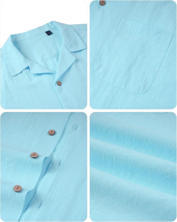 Alimens & Gentle Cuban Linen Shirts for Men Short Sleeve Button Down Shirt Cotton Summer Beach Camp Vacation Hawaiian Shirts - Image 77