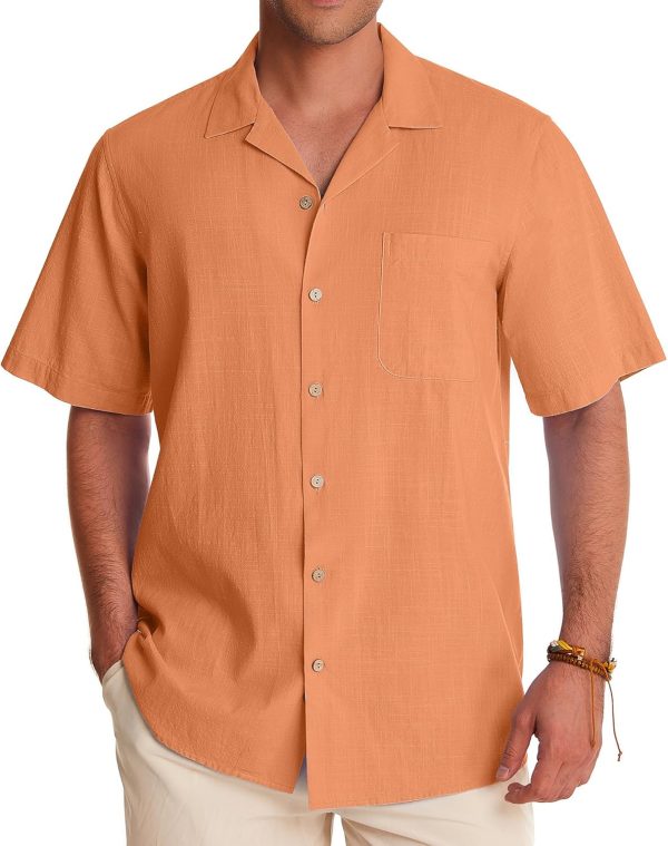 Alimens & Gentle Cuban Linen Shirts for Men Short Sleeve Button Down Shirt Cotton Summer Beach Camp Vacation Hawaiian Shirts - Image 78