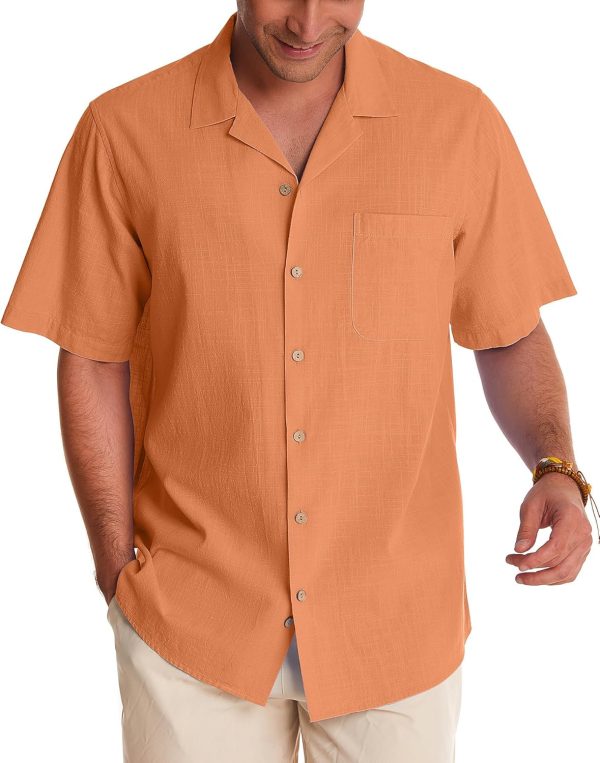 Alimens & Gentle Cuban Linen Shirts for Men Short Sleeve Button Down Shirt Cotton Summer Beach Camp Vacation Hawaiian Shirts - Image 80