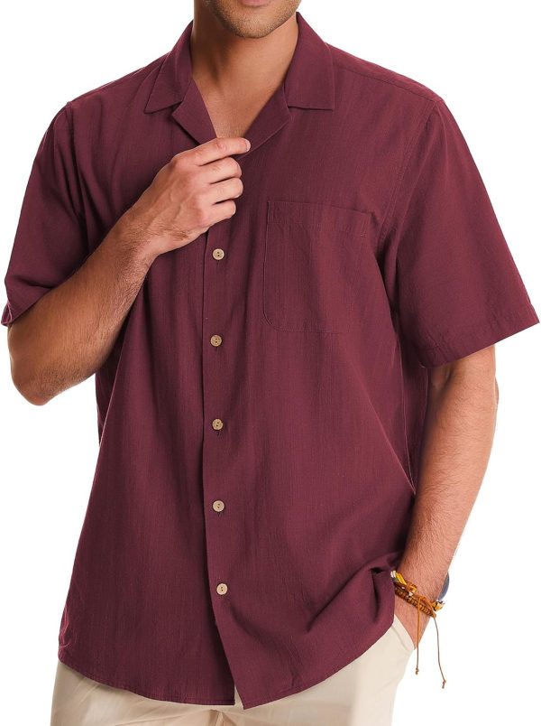 Alimens & Gentle Cuban Linen Shirts for Men Short Sleeve Button Down Shirt Cotton Summer Beach Camp Vacation Hawaiian Shirts - Image 85