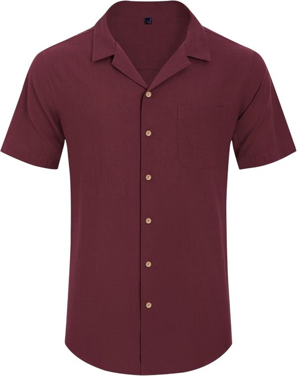 Alimens & Gentle Cuban Linen Shirts for Men Short Sleeve Button Down Shirt Cotton Summer Beach Camp Vacation Hawaiian Shirts - Image 86