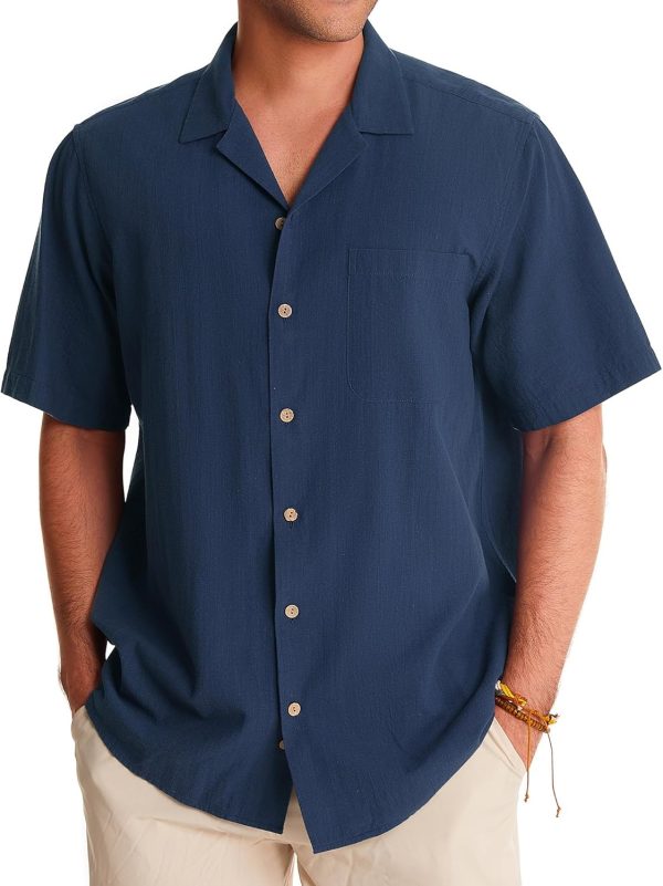 Alimens & Gentle Cuban Linen Shirts for Men Short Sleeve Button Down Shirt Cotton Summer Beach Camp Vacation Hawaiian Shirts - Image 88