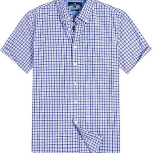 Alimens & Gentle Mens Plaid Short Sleeve Button Down Shirts Cotton Regular Fit Casual Gingham Shirts