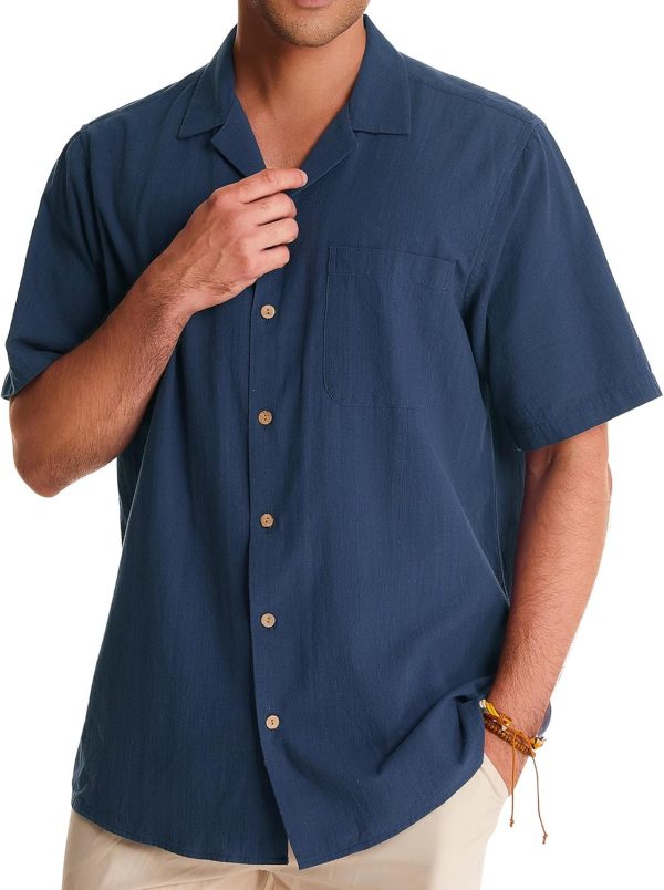 Alimens & Gentle Cuban Linen Shirts for Men Short Sleeve Button Down Shirt Cotton Summer Beach Camp Vacation Hawaiian Shirts - Image 90