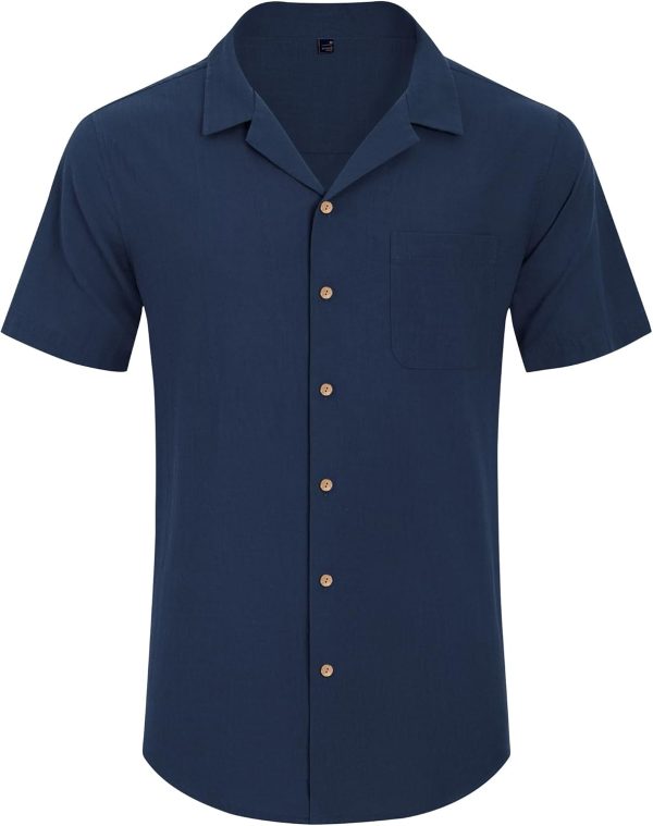 Alimens & Gentle Cuban Linen Shirts for Men Short Sleeve Button Down Shirt Cotton Summer Beach Camp Vacation Hawaiian Shirts - Image 91