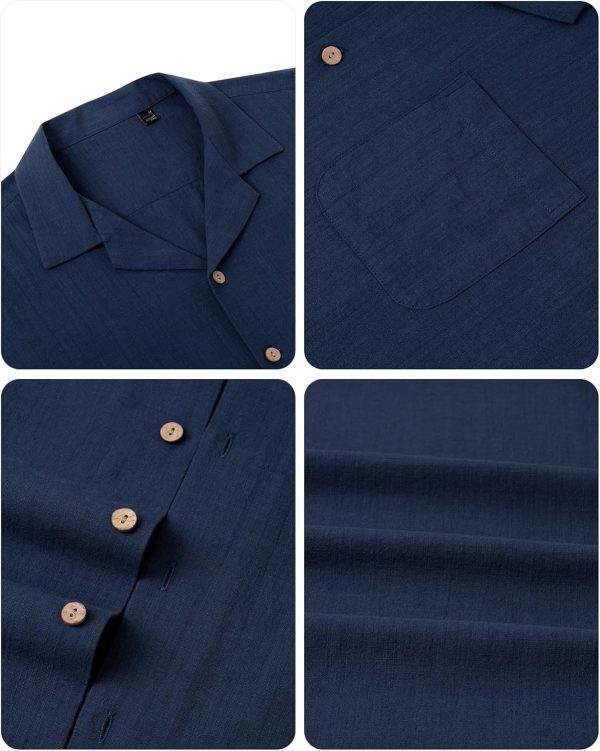 Alimens & Gentle Cuban Linen Shirts for Men Short Sleeve Button Down Shirt Cotton Summer Beach Camp Vacation Hawaiian Shirts - Image 92