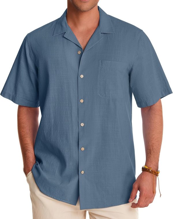 Alimens & Gentle Cuban Linen Shirts for Men Short Sleeve Button Down Shirt Cotton Summer Beach Camp Vacation Hawaiian Shirts - Image 93