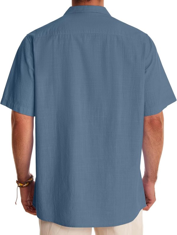 Alimens & Gentle Cuban Linen Shirts for Men Short Sleeve Button Down Shirt Cotton Summer Beach Camp Vacation Hawaiian Shirts - Image 94