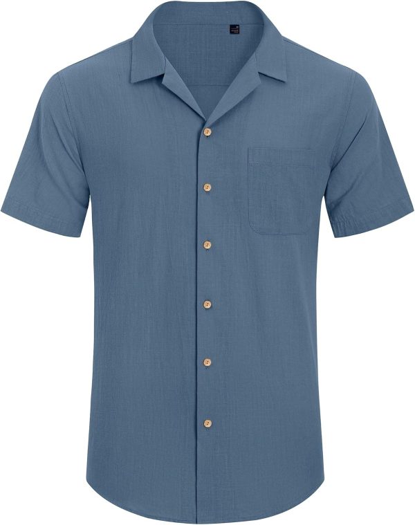 Alimens & Gentle Cuban Linen Shirts for Men Short Sleeve Button Down Shirt Cotton Summer Beach Camp Vacation Hawaiian Shirts - Image 95