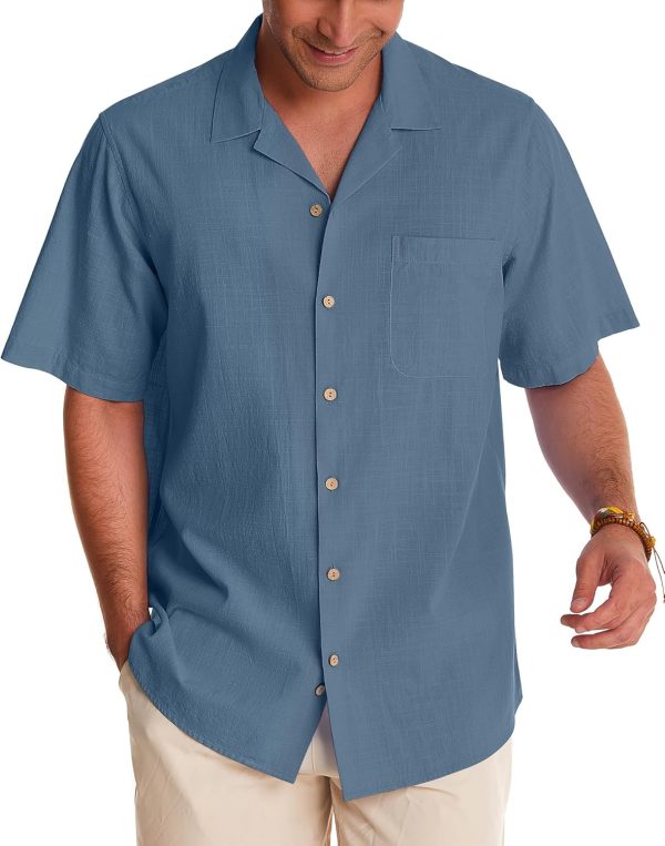 Alimens & Gentle Cuban Linen Shirts for Men Short Sleeve Button Down Shirt Cotton Summer Beach Camp Vacation Hawaiian Shirts - Image 96