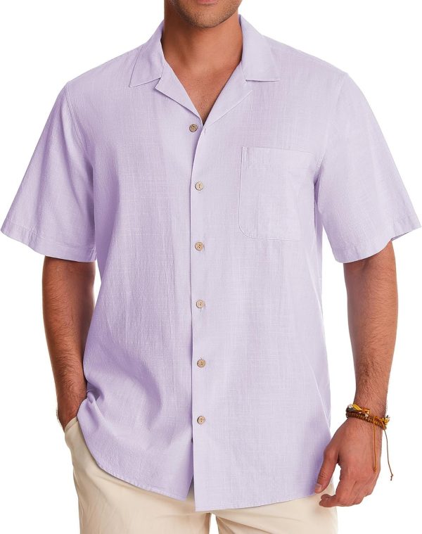 Alimens & Gentle Cuban Linen Shirts for Men Short Sleeve Button Down Shirt Cotton Summer Beach Camp Vacation Hawaiian Shirts - Image 99