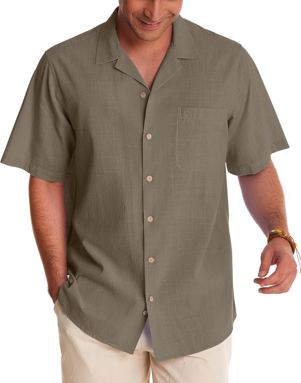 Alimens & Gentle Cuban Linen Shirts for Men Short Sleeve Button Down Shirt Cotton Summer Beach Camp Vacation Hawaiian Shirts - Image 102