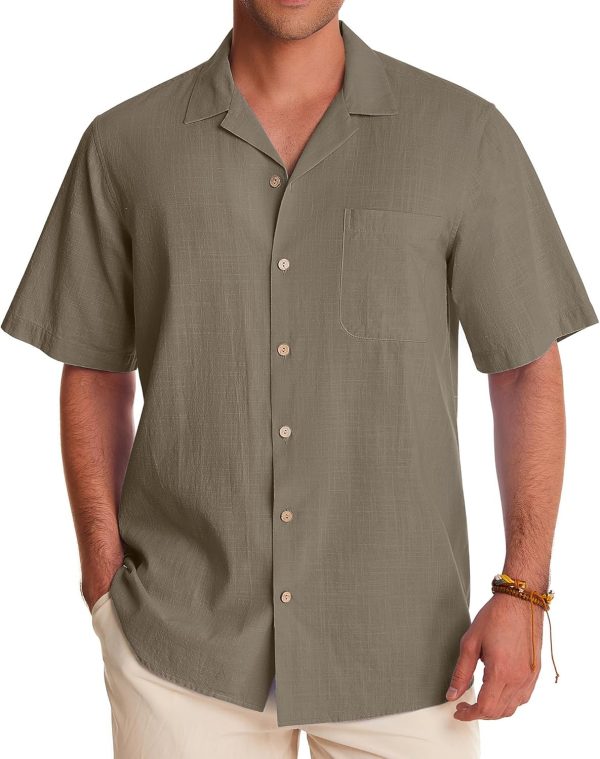 Alimens & Gentle Cuban Linen Shirts for Men Short Sleeve Button Down Shirt Cotton Summer Beach Camp Vacation Hawaiian Shirts - Image 104