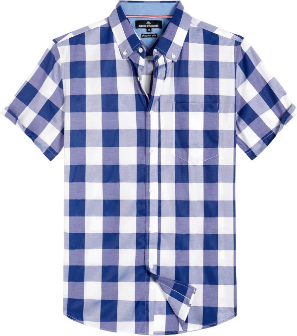 Alimens & Gentle Mens Plaid Short Sleeve Button Down Shirts Cotton Regular Fit Casual Gingham Shirts - Image 19