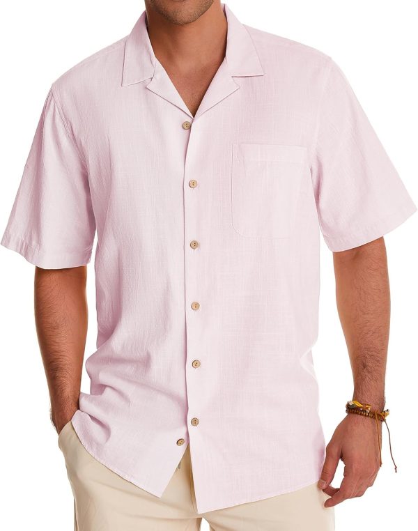 Alimens & Gentle Cuban Linen Shirts for Men Short Sleeve Button Down Shirt Cotton Summer Beach Camp Vacation Hawaiian Shirts - Image 112