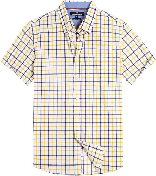 Alimens & Gentle Mens Plaid Short Sleeve Button Down Shirts Cotton Regular Fit Casual Gingham Shirts - Image 25