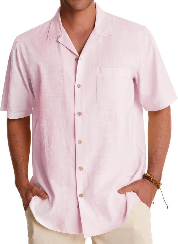 Alimens & Gentle Cuban Linen Shirts for Men Short Sleeve Button Down Shirt Cotton Summer Beach Camp Vacation Hawaiian Shirts - Image 114