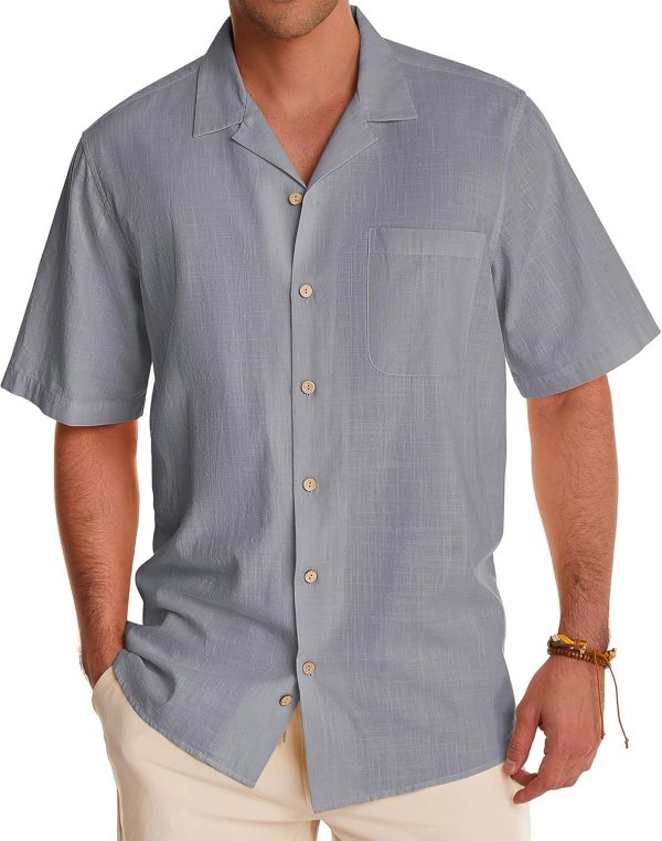 Alimens & Gentle Cuban Linen Shirts for Men Short Sleeve Button Down Shirt Cotton Summer Beach Camp Vacation Hawaiian Shirts - Image 117