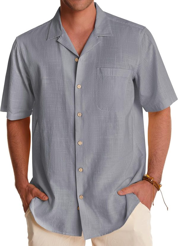 Alimens & Gentle Cuban Linen Shirts for Men Short Sleeve Button Down Shirt Cotton Summer Beach Camp Vacation Hawaiian Shirts - Image 119